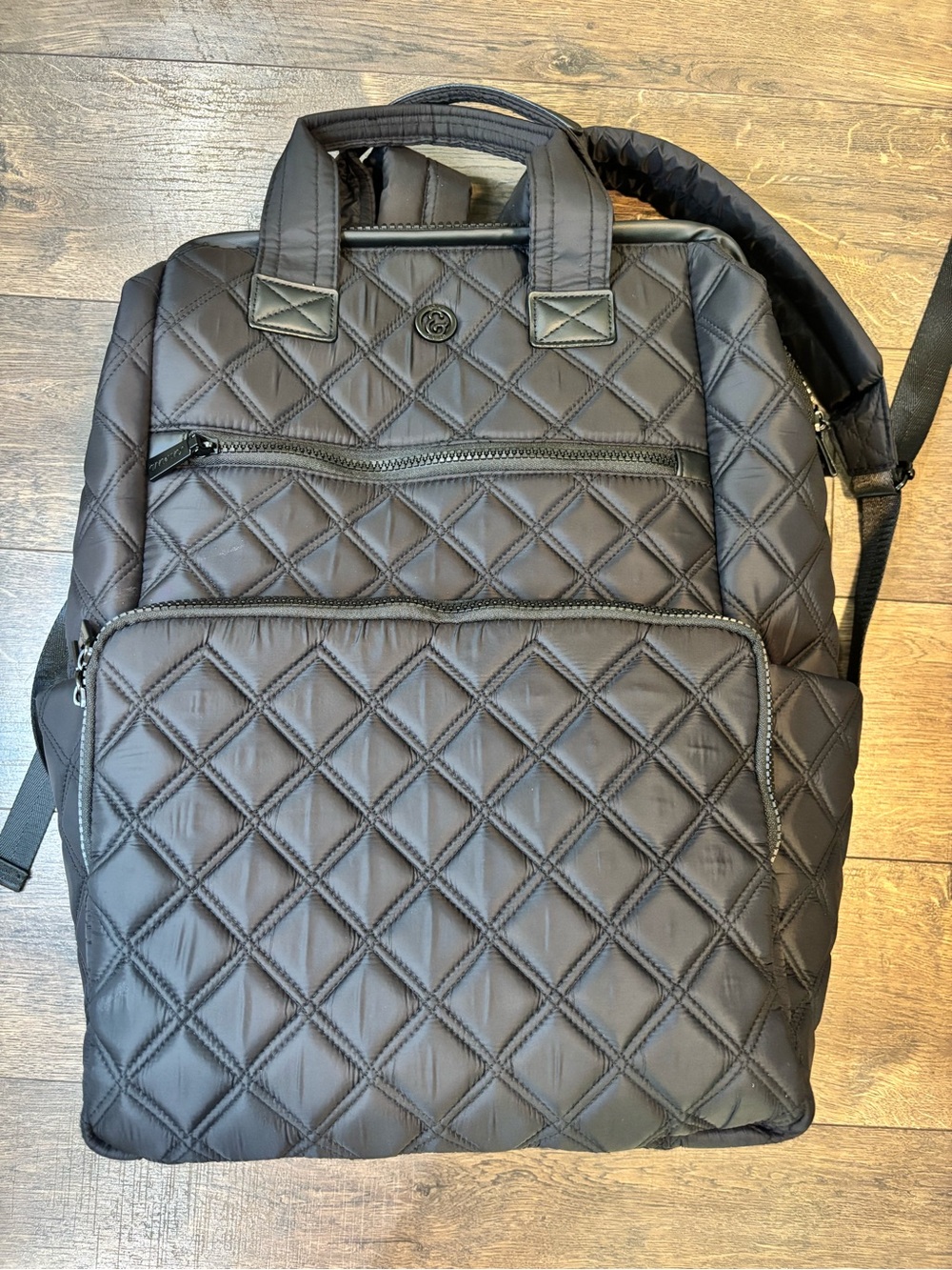 Black Joan & David Diamond Quilted Puffer Nylon Square Laptop Backpack bag